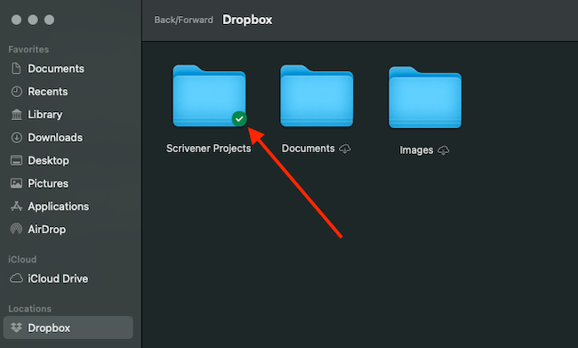 本地 Dropbox 文件夹上的绿色标记