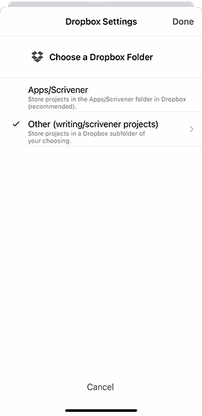 iPhone Dropbox 设置面板截图