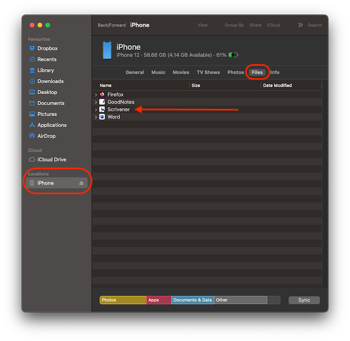 Finder 中通过 USB 传输文件